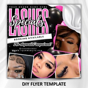 Flyer offre spéciale cils, Flyer août, Flyer juillet, Flyer esthéticienne cils, Flyer cheveux tresses de cils MUA, modèle modifiable Canva