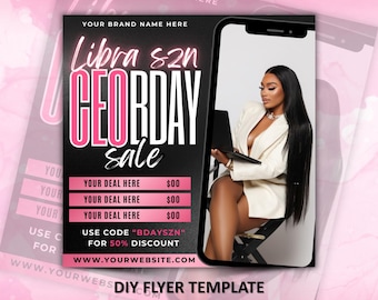 CEO Birthday Flyer, CEO Birthday Sale Flyer, Zodiac Season Birthday Flyer, CEO Birthday Special Flyer, Hair Stylist, Lash Tech, Nail Tech