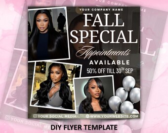 Fall special booking, Fall flyer, Fall Season Sale, September Booking Flyer, Lash Nails Braids MUA Autumn Flyer, Fall Wig Install Flyer