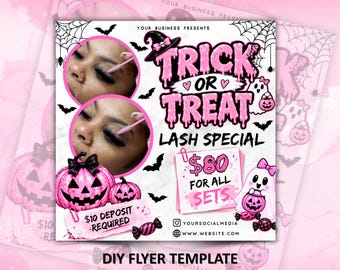 Trick or treat Lash flyer, Halloween Flyer, October Booking Flyer, Spooky SZN Flyer, Lash flyer, lash Tech, Editable Canva Template
