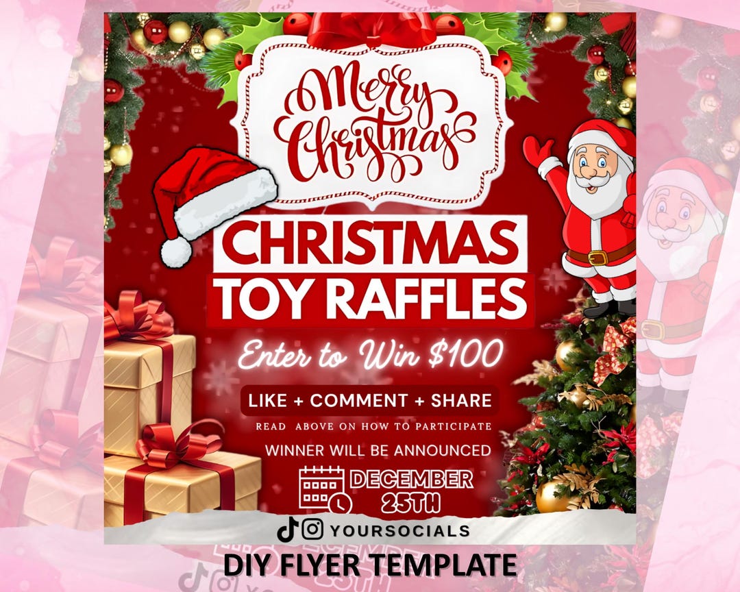 Christmas Toy Raffle Flyer Template, Canva Editable (1080x1080px) - Etsy