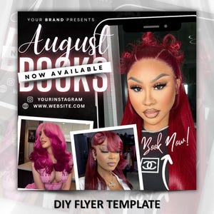 August Booking Flyer, Back To School Flyer, August Appointment Flyer, Hair, Nails, Makeup, Lash, DIY Flyer Template Design, Canva Editable