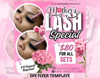 Mother's day Lash Special Flyer, Esthetician Canva Template  (1080x1080 px)