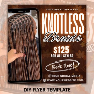 Fall Knotless Braids Flyer,Fall Bookings Flyer, Fall Hair Specials Flyer, Braid Sale Flyer, Braids special Flyer,  Canva editable template