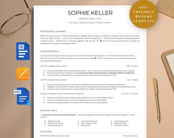 ATS Friendly Resume, Cover Letter, and References Page Bundle Templates for Word, Google Docs, Pages (Digital Download) | One and Two Page
