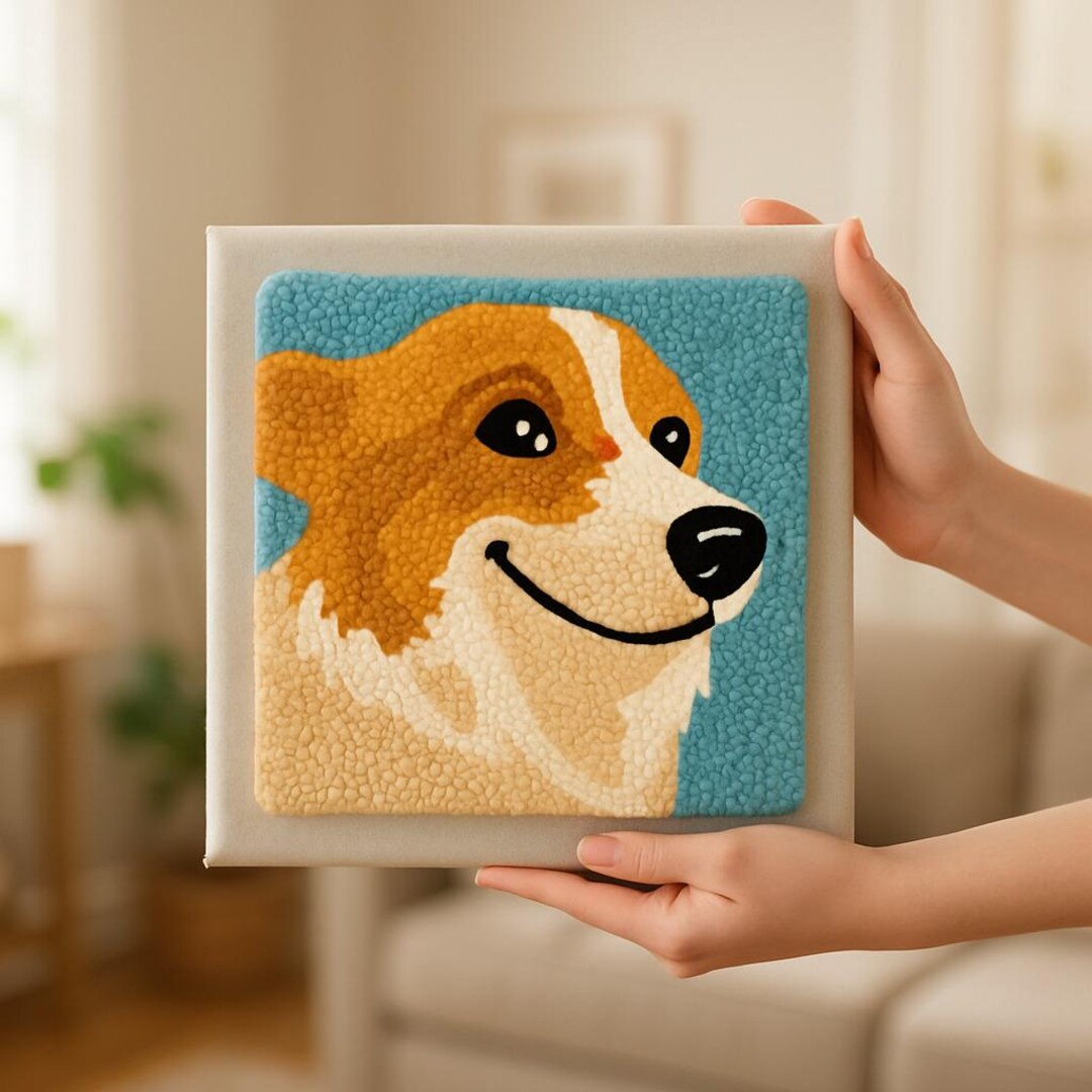 Framed Corgi Punch Needle Kit, DIY Dog Wall Art Embroidery, Beginner ...
