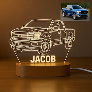 Custom Car Photo Night Light Personalized Gift with LED Base and Laser Engraved Acrylic Design for Car Guy Car Enthusiast Gift 3D photo Car