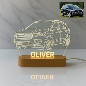 Car Guy Custom Gift Auto Night Light Personalized LED Lamp with Laser Engraved Car Photo on Acrylic Plate Car Enthusiast Gift 3D photo Car