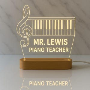 Music Teacher Custom Night Light Personalized LED Gift with Engraved Acrylic Design and Wood Base