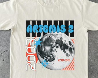 Y2K-stijl Artemis 2 Moon 2026 grafisch shirt, retro NASA Lunar Space Mission T-shirt, trendy astronomieliefhebber cadeau voor wetenschapsliefhebber