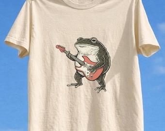 Frog Rock Star Tshirt, Electric Guitar Playing Amphibian Tee, Funny Animal Musician Graphic Shirt, Unique Music Lover Gift Apparel