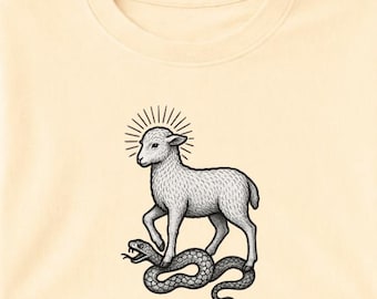 Lamb of God Shirt Easter Christian Faith Tee Biblical Agnus Dei Vintage Engraving Religious Shirt Jesus Victory Over Sin Christian Gift