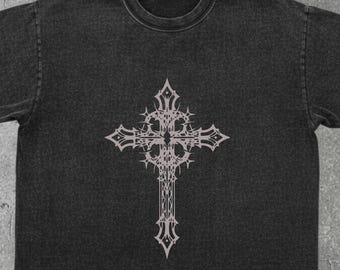 Gothic Cross T Shirt Dark Occult Cross Shirt Distressed Esoteric Symbol Comfort colors Tee Alternative Streetwear Gothic Gift