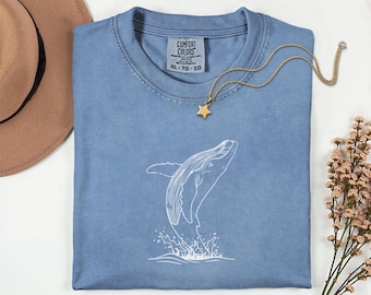 Breaching Humpback Whale Shirt, Minimalist Marine Life Graphic Tee, Ocean Lover Gift, Coastal Nautical T-Shirt, Whale Watching Aesthetic Top