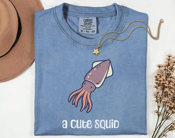 Cute Squid Shirt, Kawaii Cephalopod Tee, Nautical Marine Life T-Shirt, Ocean Lover Gift for Kids, Deep Sea Animal Apparel, Unisex Cotton Top