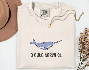 Cute Narwhal Shirt, Kawaii Unicorn of the Sea Tee, Arctic Marine Life T-Shirt, Ocean Lover Gift for Kids, Nautical Animal Top, Unisex Cotton