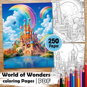 250 World of Wonders Coloring Pages – Enchanted Lands, Mythical Creatures & More – For Adults – PDF Download