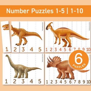 Dinosaur number puzzles 1-20, Preschool Math Printables, Number Sequence , Preschool Printables, Dino worksheets Dinosaur Preschool