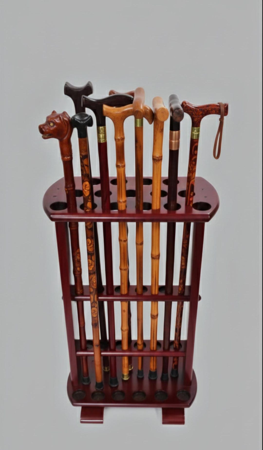 Wooden Walking Stick Storage Rack Stand With 15 Holes Cane Holder ...