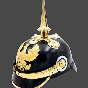 German Pickelhaube Helmet WW1 Officer Prussian Spiked Helmet Black Leather LARP Costume Armor
