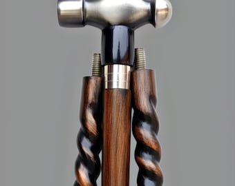 Black Designer Hammer Handle Walking Cane Victorian Wooden Stick Handmade Gentleman Cane
