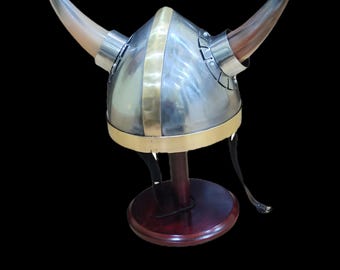 中世バイキングヘルメット（角付き）スチールナイトアーマーコスプレ＆LARPヘルメットギフト