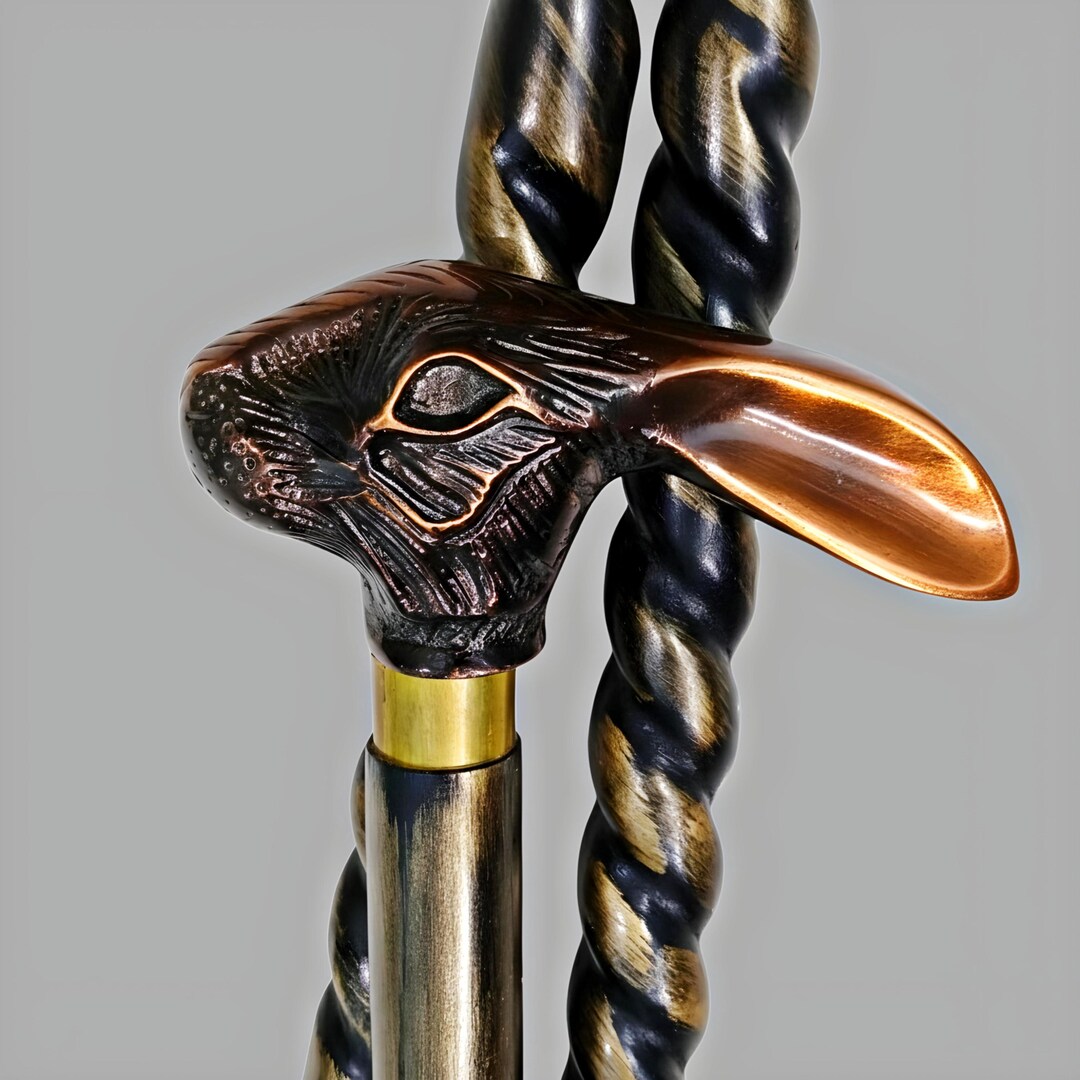 Faster Handle Icon Rabbit Antique Brass Rabbit Handle Walking Stick Fold Wooden Shaft Handcrafted ...