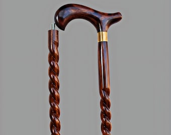 Hand Carved Twisted Wooden Walking Stick Cane Handmade Wood Decorative & Functional Walking Staff