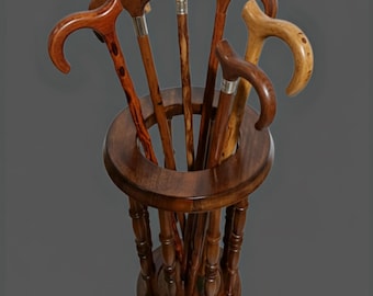 Handmade Teakwood Walking Cane Stand Rack Sticks & Golf Clubs Holder Vintage Home Decor Storage