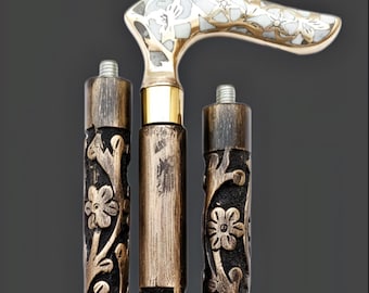 Vintage White Floral Messinggriff Gehstock Handgemachte Holzstock Elegante Herren Geschenk