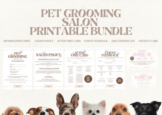 Pet Grooming Salon Forms Bundle | Editable Templates (Canva)
