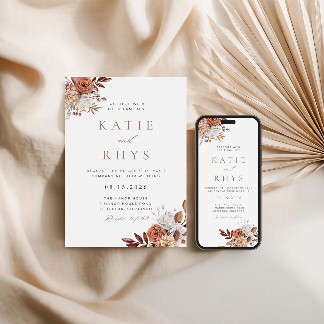 Fall Wedding Invitation Evite Template, Editable Elopement Reception ...