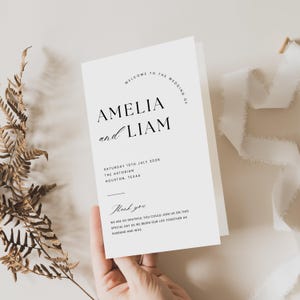 Minimalist Wedding Program Template, Modern Folded Order of Service, Simple Editable Ceremony Program, Instant Download WE002