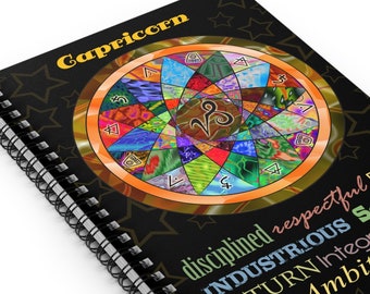 Capricorn Birthday Gift Astrology Journal Spiral Notebook Diary LOA Mandala Writer Poet Dream Journal Gratitude Spell Book Grimoire School