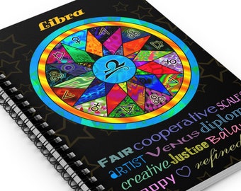 LIbra Astrology Birthday Gift  Journal Spiral Notebooks Diary Law of Attraction Mandala Writer Poetry Musing Dream Journal Gratitude Journal