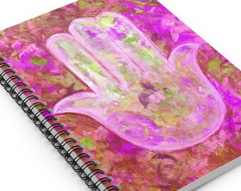 Boho Hippie Artist Journal Lined Notebook Thoughts spell book Dream Journal Pink Hues Batik Painterly Peaceful Reflections Notes Blank Hamsa