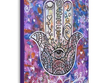 Wall Art Decor Canvas Print Hamsa Eye of Fantima Hippie Boho Gift Hamsa Eye of Horus Print House Protection Hand Jewish Mysticism Good Luck