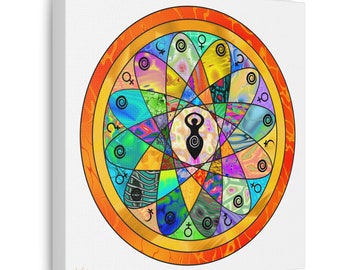 Divine Goddess Woman Colorful Mandala Fine Art Canvas Print Colorful Wall Art Flower of Life Boho Wicca Woman gift idea artwork orange