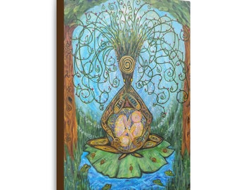 Wall Art Primal Shaman Alien Mother Galactic Seeding Primitive Canvas Print Goddess Feminine Native Tree Frog Snails Swamp Birth Pregnancy