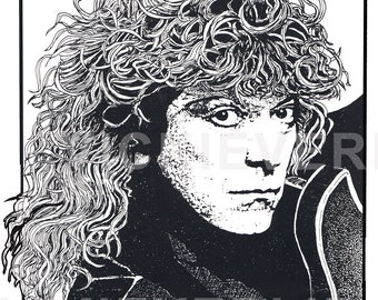 Robert Plant Pen and Ink Black and White Line Art Rock Poster Music Room Studio Wall Art Hanging picture Led Zeppelin Fan Gift Idea Graphic