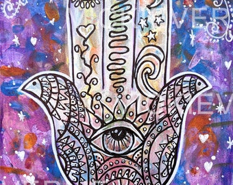 Hamsa Eye of Fantima Wall Art Decor Hippie Boho Gift Hamsa Eye of Horus Print House Protection Altar Art Hand Jewish Mysticism Good Luck