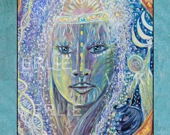 Wall Art Decor Mermaid Mystical Energy Fine Art Print Sacred Feminine Water Nymph Whimsical Spirit Guide Sconce Shell Goddess