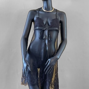 Baby Doll Style Black Transparent Lingerie, See Through Nat whole Night-wear with Comfy Soft, Sheer Negligee, Sheer Clothing Gift For Her