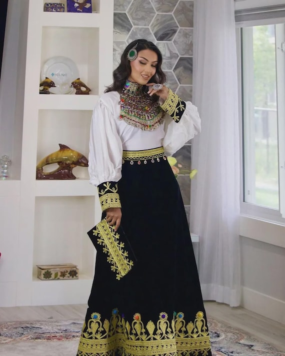 afghan dress black Zarlasht Black Afghan Dress in Pure Silk