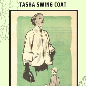 1950s Tasha Swing Coat, size Large, Print at Home Vintage Sewing Pattern 1021