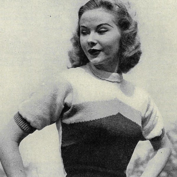 Multi-sized Bad Girl Striped Pullover c. 1950s - Vintage Knitting Pattern PDF