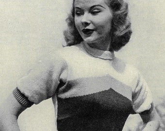 Multi-sized Bad Girl Striped Pullover c. 1950s - Vintage Knitting Pattern PDF