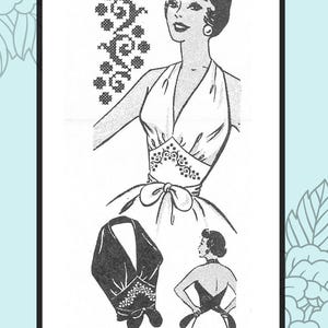 May include: A sewing pattern titled Subversive Femme Patterns Rizzo Wrap Top, pattern number 1029, size S-M-L, era 1950s. The black and white illustration shows a halter-style wrap top with floral embroidery details and a tie-front waist closure.