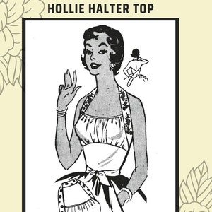 1950s Hollie Halter Wrap & Tie Top in medium size, Print at Home Pattern 1015