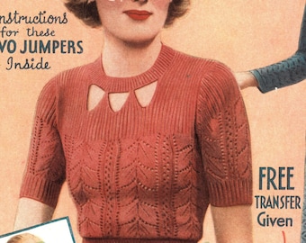 1930s Lovely Lace Jumper Knitting Pattern: Vintage (PDF Pattern)